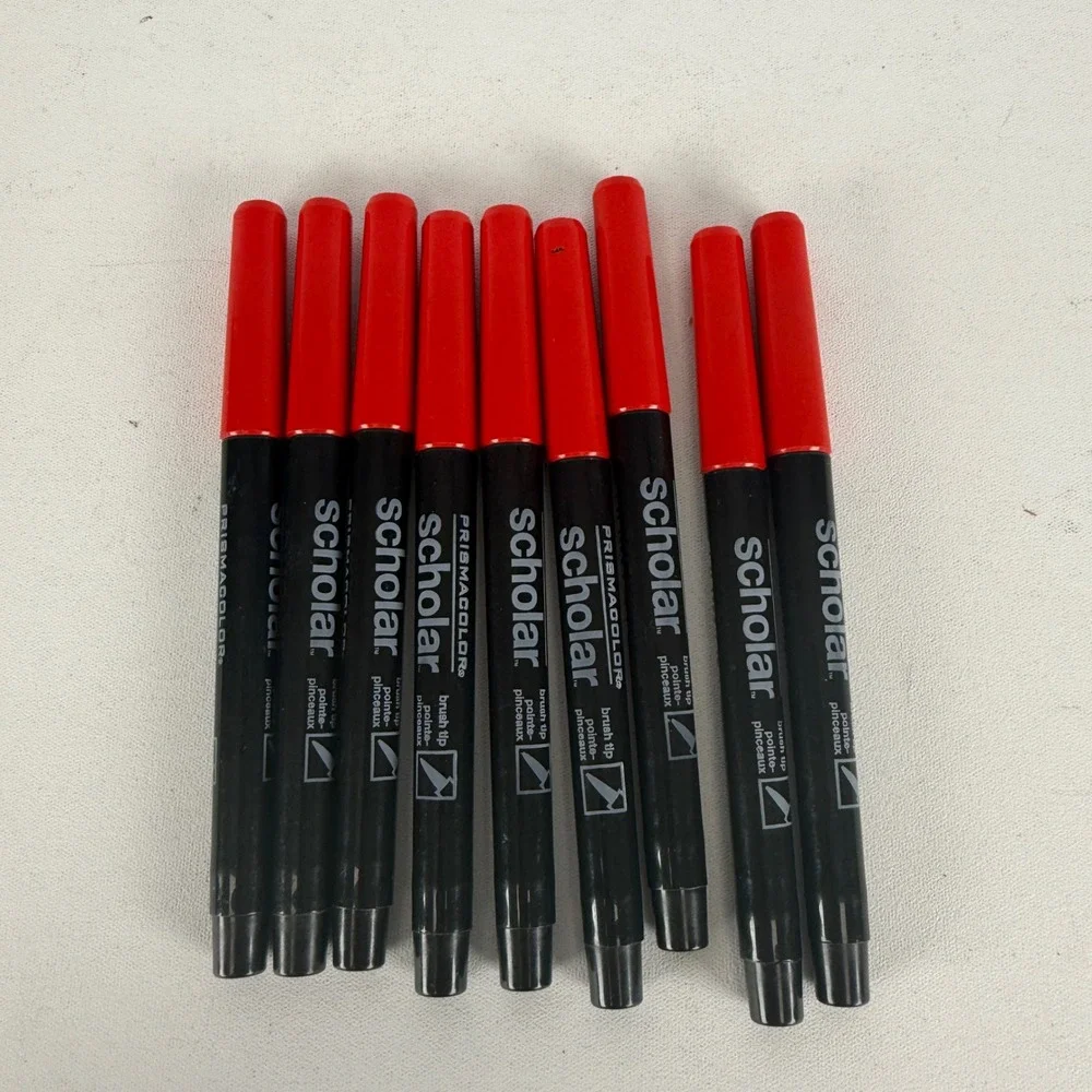 Prismacolor Scholar Brush Tip Art Markers Red Lot of 9 Calligraphy Drawing
